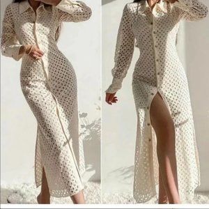 ZARA FITTED OPENWORK EMBROIDERED DRESS COLOR：IVORY